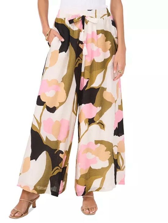 Vince Camuto Pants - Vince Camuto Wide-Leg Floral Linen-Blend Pants